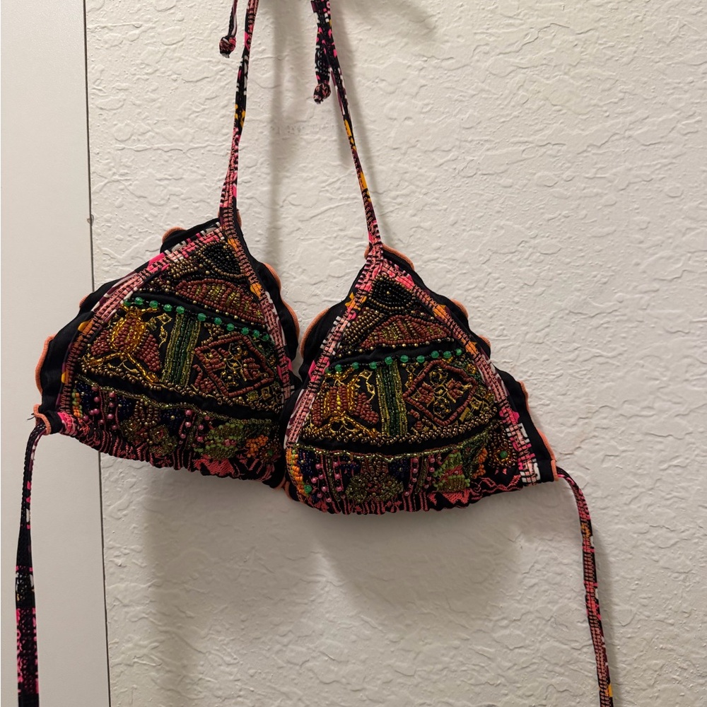 Agua Bendita Black Bikini Top with Neon Trim